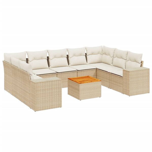 vidaXL Salon de jardin avec coussins 10 Pièces beige résine tressée