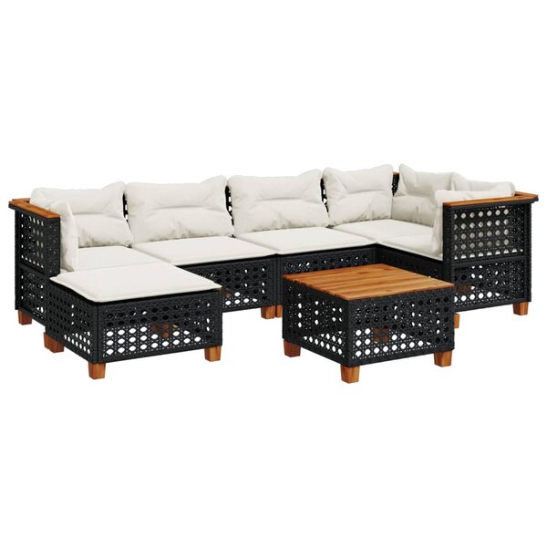 vidaXL Salon de jardin 7 Pièces avec coussins noir résine tressée