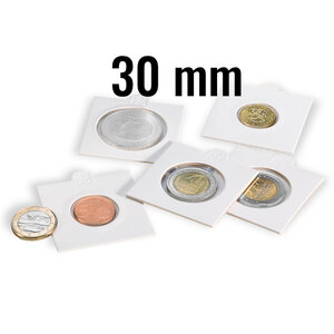 Cadres cartonnés autocollant pour monnaies jusqu'à 30mm. Paquet - 25 étuis