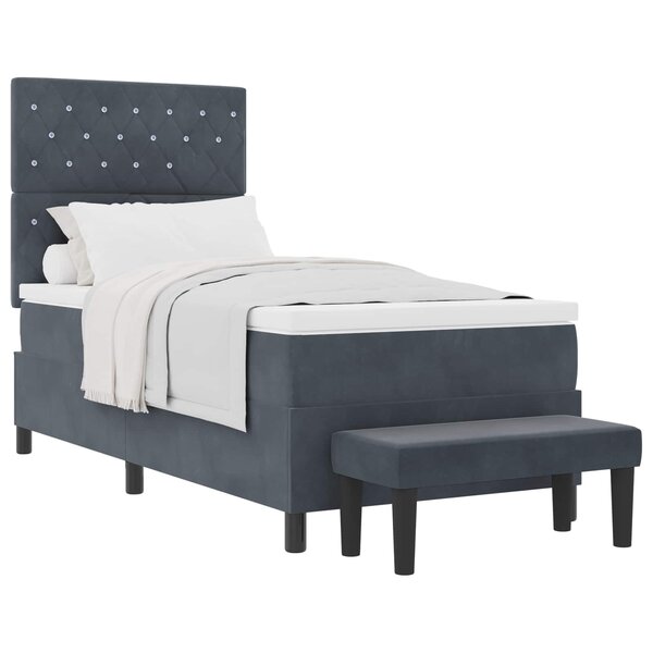 vidaXL Lit à ressorts avec tête de lit Gris foncé 200 x 90 cm Velours