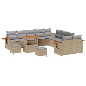 vidaXL Ensemble de Canapés de Jardin de 13 Pièces avec Coussins Beige en Poly Rattan Acacia