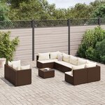 vidaXL Salon de jardin 10 Pièces avec coussins marron résine tressée