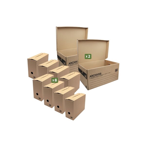 Pack and Move - Lot de 8 boites archives Taille L - 54 x 36 x 28 cm - Caisse de stockage incluse