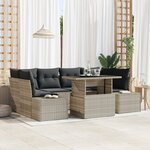 vidaXL Ensemble de salon de jardin 7 pièces avec coussins Gris clair en poly rotin