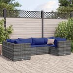 vidaXL Salon de jardin 6 Pièces avec coussins Gris Résine tressée