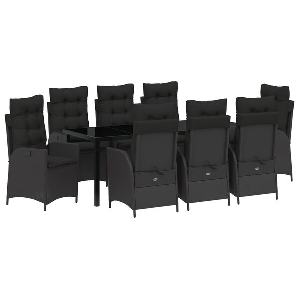 vidaXL Set de salle à manger de jardin 9 pièces avec coussins Noir Poly Rattan