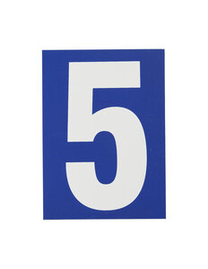 THIRARD - Plaque de signalisation 5  marquage blanc sur fond bleu  panneau PVC adhésif  65x90mm - THIRARD