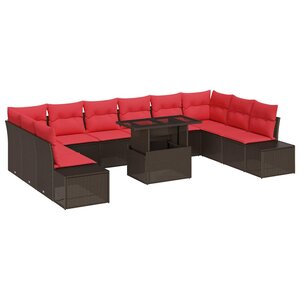 vidaXL Ensemble de canapé de jardin 11 Pièces Marron Poly rotin