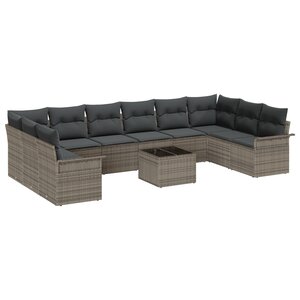 Ensemble de canapé de jardin vidaXL de 10 pièces avec coussins en rotin synthétique noir