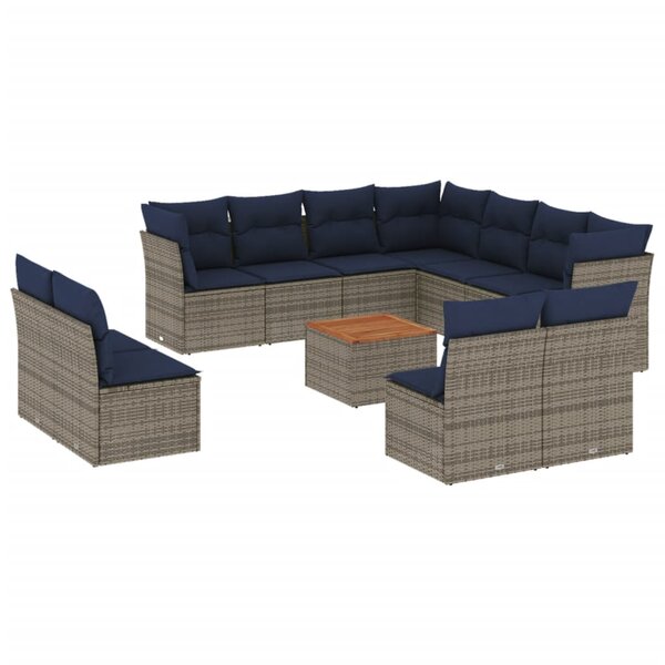 vidaXL Salon de jardin avec coussins 12 Pièces gris résine tressée