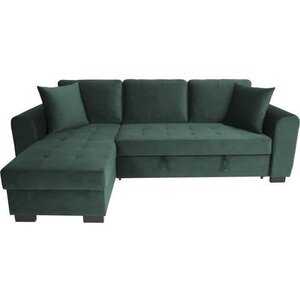 Canapé d'angle convertible HAMILTON 4 places - Tissu velours vert - 245 x 140 x 86 - Coffre de rangement