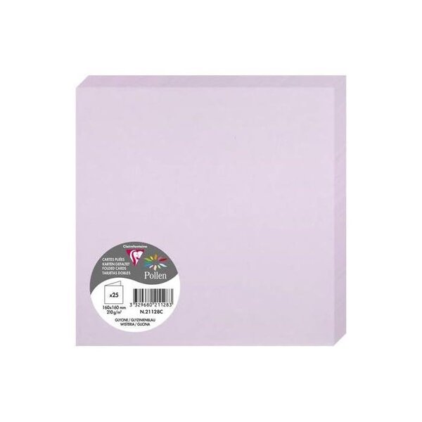 Paquet de 25 Cartes 210g pliées 160x160 glycine Clairefontaine