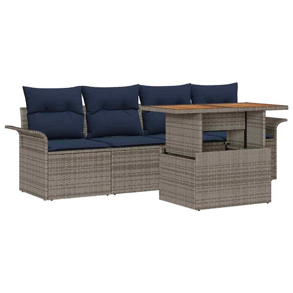 vidaXL Ensemble de canapé de jardin 5 Pièces Gris Poly rotin