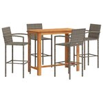 vidaXL Ensemble de bar de jardin 5 Pièces gris bois massif acacia rotin