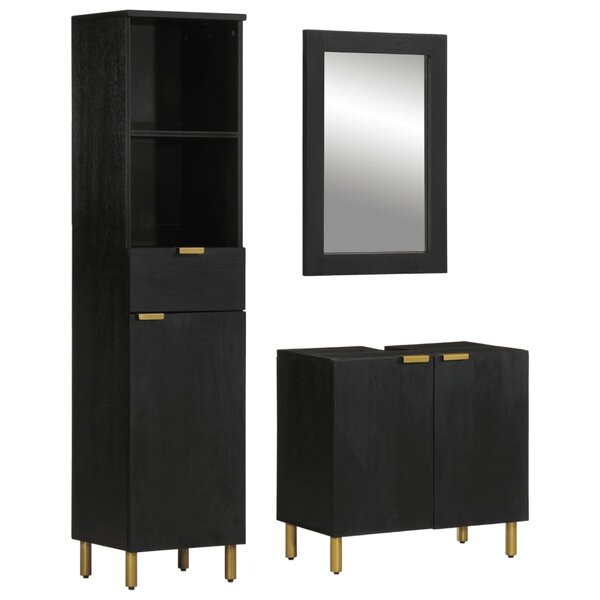 vidaXL Ensemble de meubles salle de bain 3 Pièces noir bois d'ingénierie