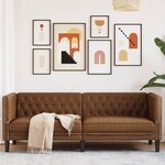 vidaXL Canapé à 3 places Chesterfield marron similicuir daim