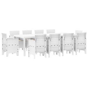 vidaXL Ensemble de Salle à Manger de Jardin de 11 Pièces avec Coussins Blanc Poly Rattan