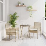 vidaXL Ensemble bistro de jardin 3 Pièces Beige Poly rotin