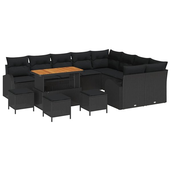 vidaXL Ensemble de canapé de jardin avec coussin 13 Pièces Noir