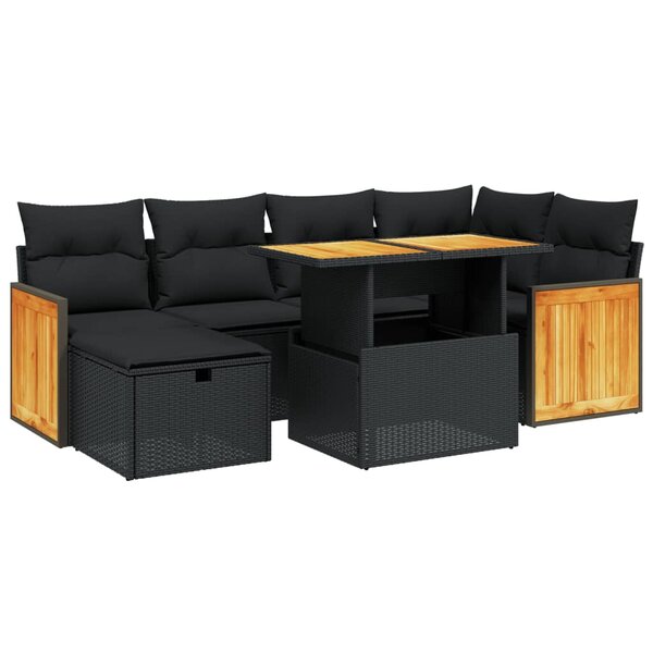 vidaXL Salon de jardin 7 Pièces avec coussins noir résine tressée