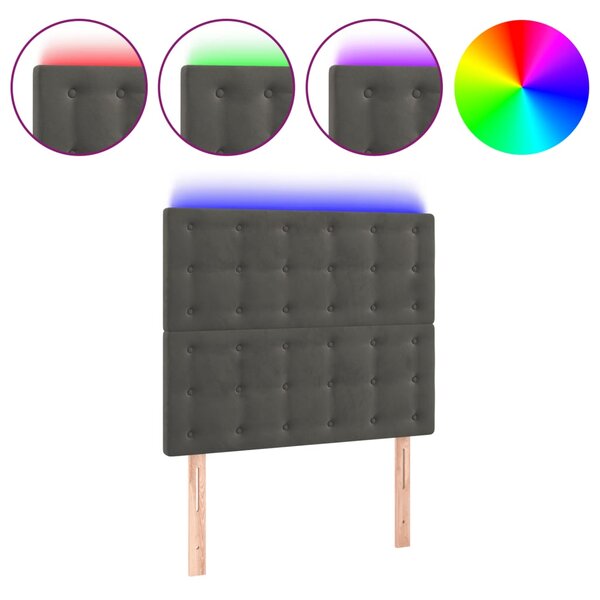 vidaXL Tête de lit à LED Gris foncé 80x5x118/128 cm Velours