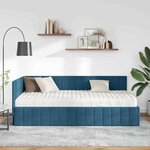 vidaXL Cadre de lit d'angle avec matelas 2 Pièces Bleu Velours