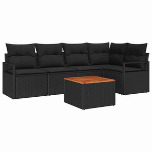 vidaXL Ensemble de canapé de jardin avec coussin 6 Pièces Noir Poly rotin