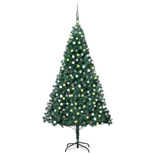 vidaXL Arbre de Noël artificiel pré-éclairé et boules vert 210 cm PVC