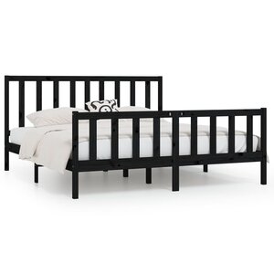 vidaXL Cadre de lit Noir Bois massif 200x200 cm