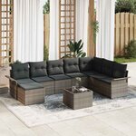 vidaXL Ensemble de canapé de jardin avec coussin 9 Pièces Noir Poly rotin