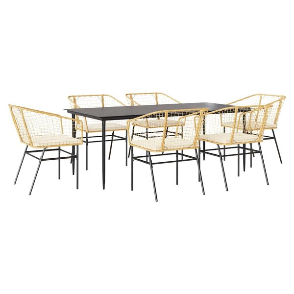 vidaXL Ensemble à manger jardin coussins 7Pièces marron poly rotin verre