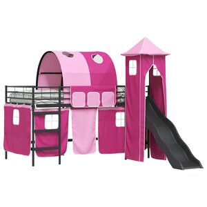 vidaXL Lit mezzanine pour enfants Noir et rose 99 5 x 200 cm Métал