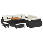 vidaXL Ensemble de canapé de jardin 13 pièces avec coussins noir en poly rotin acacia