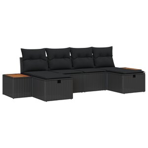 vidaXL Ensemble de canapé de jardin 6 pièces avec coussins noir poly rotin