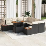 Ensemble de canapé de jardin 9 pièces avec coussins noirs en poly rattan