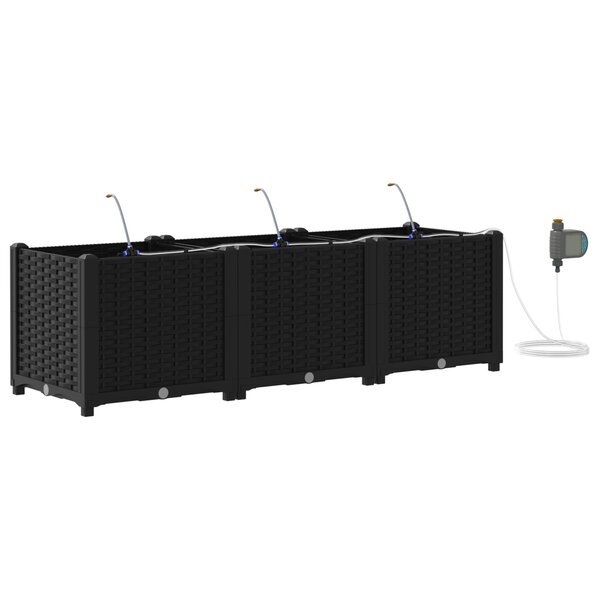 Bacs de jardin vidaXL avec système d'irrigation 3 Pièces Noir