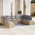 vidaXL Ensemble de canapé de jardin 9 Pièces Beige Poly rotin
