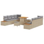 Ensemble de canapés 11 pièces de jardin avec coussins beige poly rattan acacia