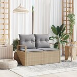 Canapé de jardin 2 places vidaXL avec coussins en rattan poly beige