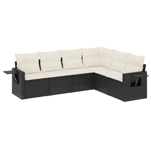 vidaXL Salon de jardin 6 Pièces avec coussins noir résine tressée