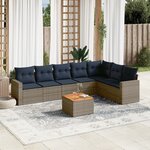 vidaXL Salon de jardin 8 Pièces avec coussins gris résine tressée