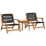 vidaXL Chaises de Jardin avec Table 3 Pièces Noir Bois Massif Acacia