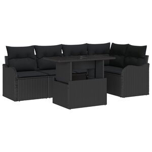 Ensemble de canapé de jardin 6 pièces avec coussins Rotin noir vidaXL