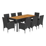 vidaXL Ensemble à manger de jardin et coussins 9 Pièces noir rotin acacia