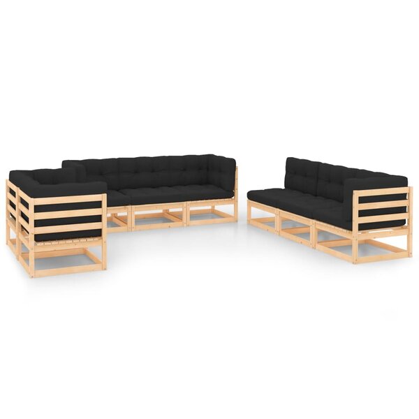 vidaXL Salon de jardin 8 Pièces avec coussins Bois de pin massif