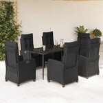 vidaXL Ensemble à manger de jardin coussins 7Pièces Noir Résine tressée