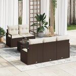 Ensemble de jardin vitaXL 6 pièces avec coussins Marron Poly Rattan