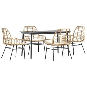 vidaXL Ensemble à manger jardin coussins 5Pièces marron poly rotin verre