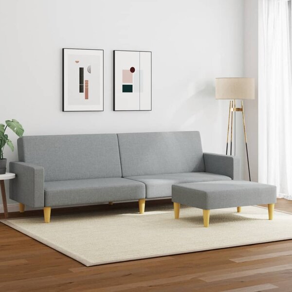vidaXL Canapé-lit à 2 places avec repose-pied gris clair tissu