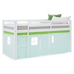Lit mi-hauteur 90x200 cm pin rideau vert